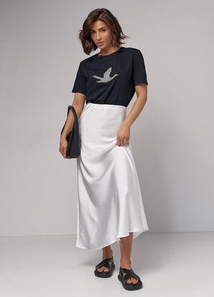 Женская футболка с птицей из бисера - черный цвет, s (есть размеры)3 фото