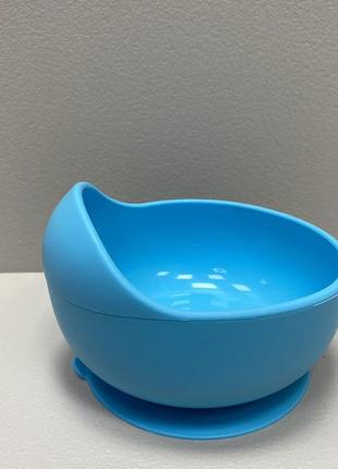 Детская силиконовая тарелка на присоске stenson ma-4910 голубая