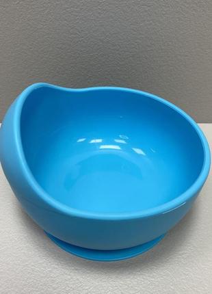 Детская силиконовая тарелка на присоске stenson ma-4910 голубая2 фото
