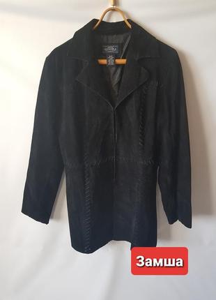 Чорний замшевий піджак подовжений жакет вітровка шкіряна куртка курточка sonoma