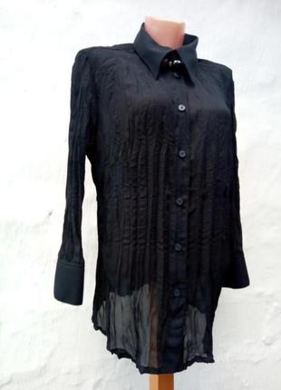 Базова шифонова чорна стильна сорочка,блуза жатка oversize ygcc 💃🏻❤️5 фото