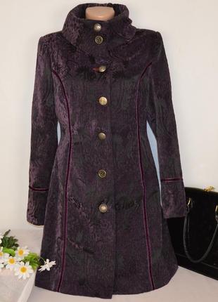 Брендовое фиолетовое демисезонное пальто с карманами joe browns вискоза этикетка3 фото