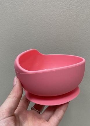 Детская силиконовая тарелка на присоске stenson ma-4910 розовая3 фото