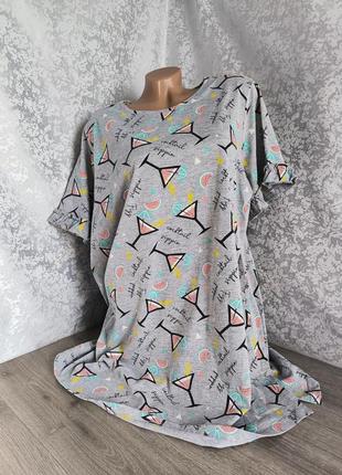 Ночнушка,одежда для дома,пижама трикотаж серая с принтом 52-54 р