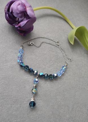 Вінтажне намисто кольє з кришталю з огранкою , чешське скло кришталь, маркуваня rox