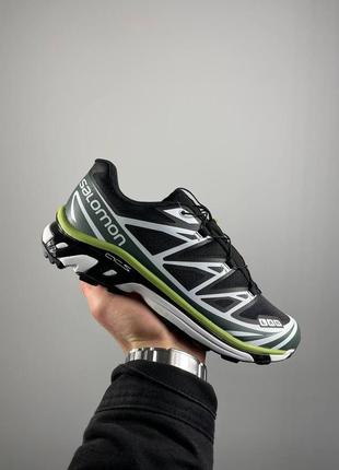 Мужские кроссовки черные с зеленым salomon xt-6 black green lime 417516