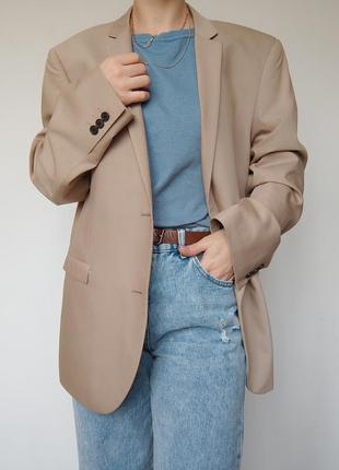 Удлиненный/ длинный бежевый пиджак оверсайз, m-l, максимум 52 размер