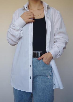 Классическая хлопковая белая оверсайз рубашка, s-m-l, 48-50 максимум