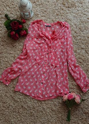 Красивая нежная розовая блуза в кролики с бантом , блузка , рубашка1 фото