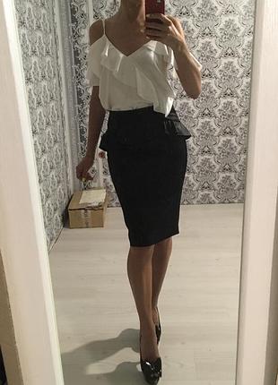 Шикарная строгая юбка-карандаш с баской деловой стиль