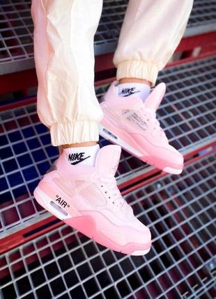 Женские кроссовки nike air jordan 4 retro off-white "pure pink"3 фото