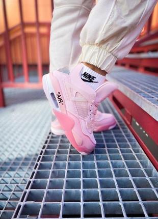 Женские кроссовки nike air jordan 4 retro off-white "pure pink"8 фото