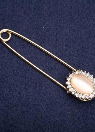 Брошь булавка кошачий глаз со стразами
