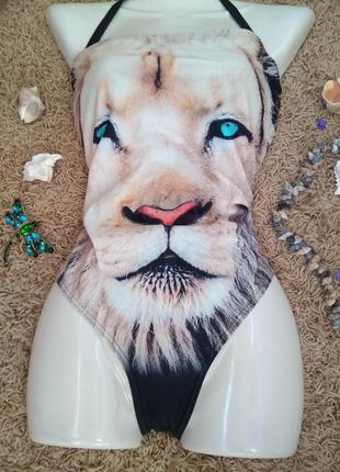 Оригинальный цельный женский купальник george с утяжкой и съемными бретелями/принт лев