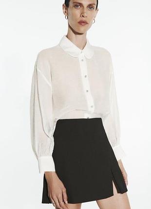 Полупрозрачная белая блуза с пуговицами камушками zara, лиоцел