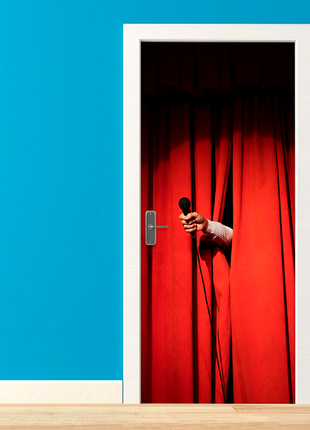 Вінілова самоклеюча кольорова декоративна наклейка на двері "стендап. stand up" з оракалу2 фото