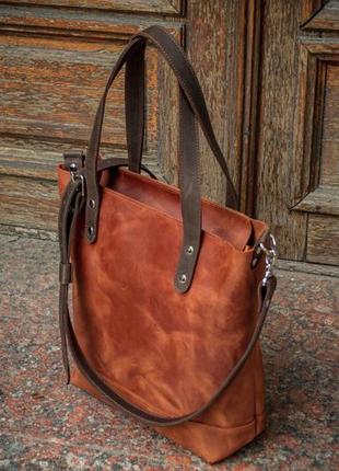 Женская сумка-шоппер из кожи/ повседневная кожаная сумка4 фото