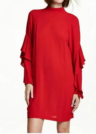 Красное платье, рукав с рюшами воланом h&m1 фото