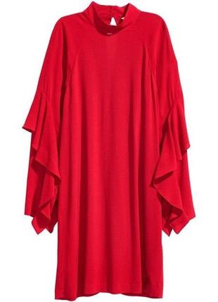 Красное платье, рукав с рюшами воланом h&m3 фото
