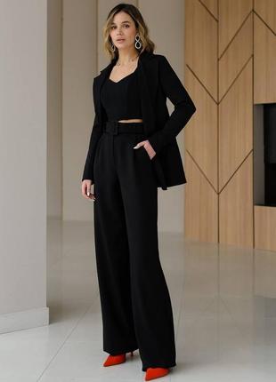 Костюм двойка классический брючный пиджак жакет блейзер с подкладкой широкие брюки палаццо с ремнем черный красный мята белый мокко синий розовый