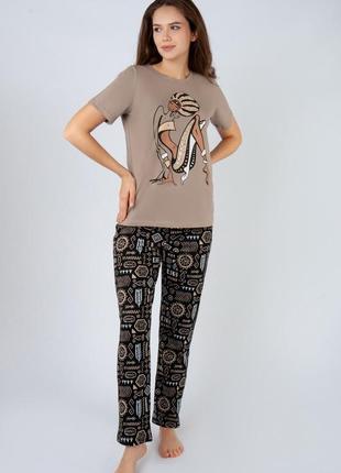 Легка піжама бавовняна для жінок, жіноча  літня піжама, комплект домашній жіночий хлопковий штани і футболка з котами8 фото