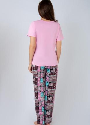 Легка піжама бавовняна для жінок, жіноча  літня піжама, комплект домашній жіночий хлопковий штани і футболка з котами5 фото