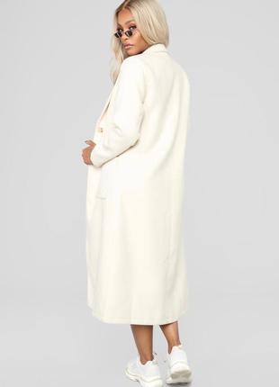 Кашемировое шерстяное длинное миди базовое бежевое пальто fashion nova5 фото