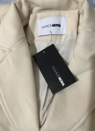 Кашемировое шерстяное длинное миди базовое бежевое пальто fashion nova6 фото