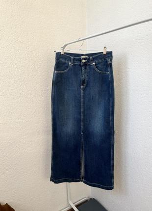 Винтажная джинсовая юбка-миди с разрезом