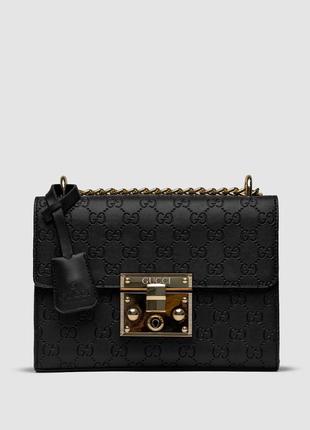 Женская кожаная сумка gucci padlock black/gold