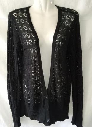 Женская чёрная ажурная кофта кардиган длинный рукав