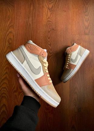 Кроссовки женские nike air jordan retro 1 beige &amp; silver &amp; white