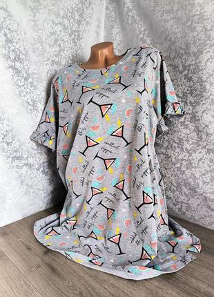 Ночнушка,одежда для дома,пижама трикотаж серая с принтом 52-54 р2 фото