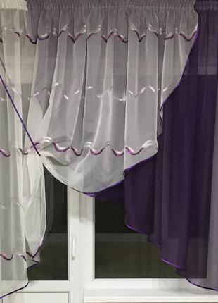 Тюль на кухню фиолетового цвета2 фото