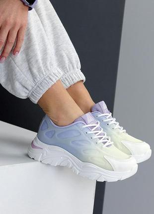 Спортивні кольорові кросівки для дівчат на білі товстій підошві, текстиль + еко шкіра, знижка