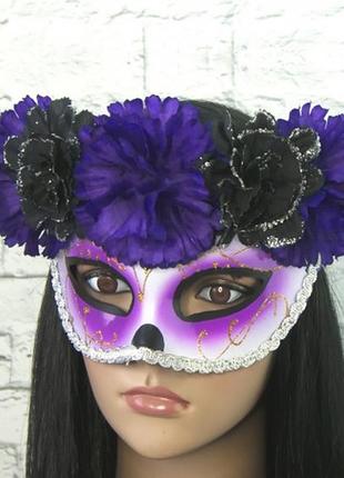 Ефектна карнавальна маска з вінком день мертвих+подарунок1 фото