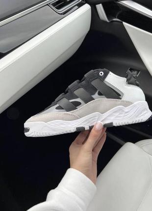 Кроссовки демисезонные adidas nitebal white gum white black 👟кроссовки адидас белые с чёрным8 фото