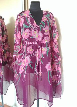 Свободная пляжная накидка кафтан парео шифон