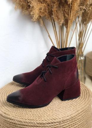 Стильные ботильоны из натуральной замши велюр на низком итальянском каблуке 6см
