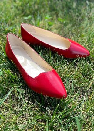 Балетки , туфлі з натуральної шкіри з гострим носком , бед каблука