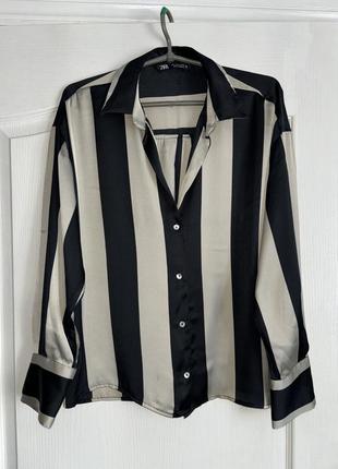 Рубашка женская полоска zara, блуза под атлас1 фото