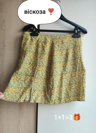 Мини-юбка юбка с разрезом вискоза в цветах
