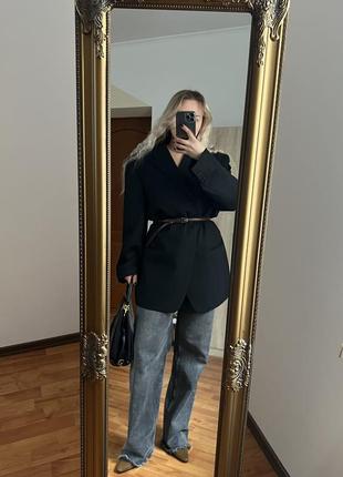 Черный пиджак😍премиальная шерсть с ремнем