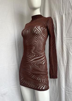 Новое платье мини ego mesh с принтом зебры brown zebra праздничное платье полупрозрачное