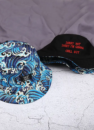 Панама унісекс літня двостороння морська хвиля чорна-синя