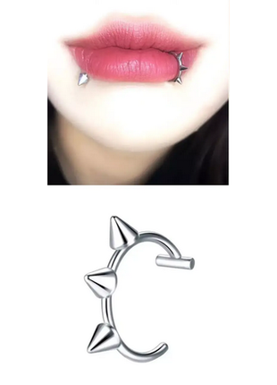 Серьга обманка на губу шипы в нос серебро