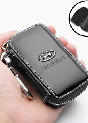 Ключница автомобильная для ключей с логотипом hyundai. кожанный