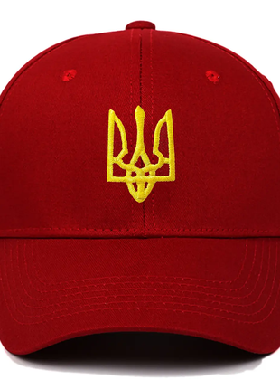 Кепка-бейсболка герб україни, вишитий тризуб бордова