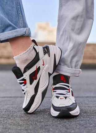 Nike m2k tekno black white “red logo