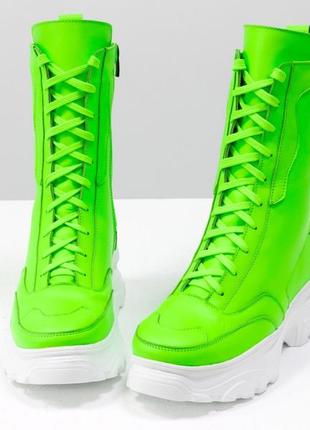 Кожаные яркие неоновые женские ботинки берцы5 фото